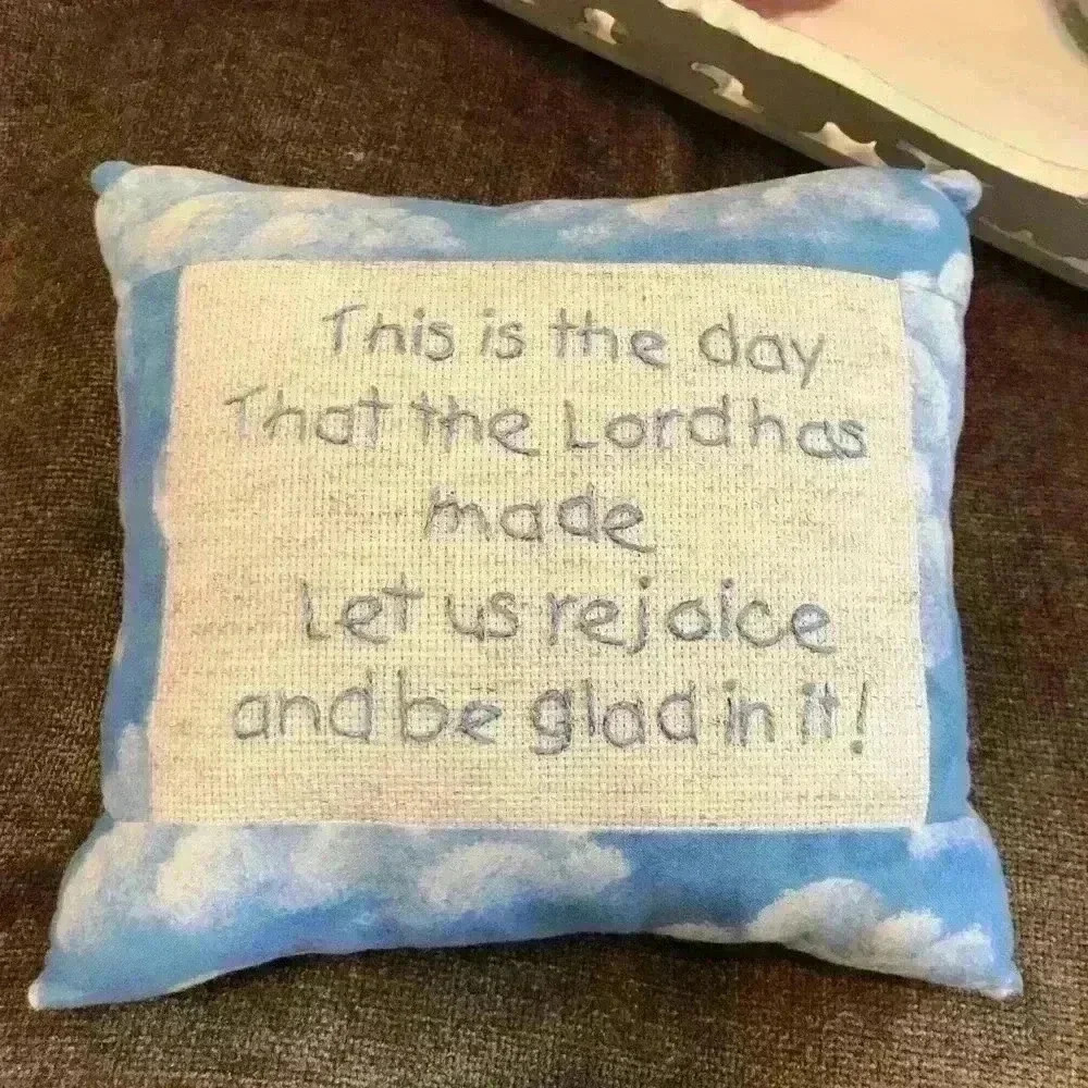 *HOST PICK* Handmade Pillow with religious song stitched on it